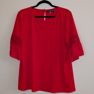 Karl Lagerfeld Red Boxy 3/4 Sleeve Blouse